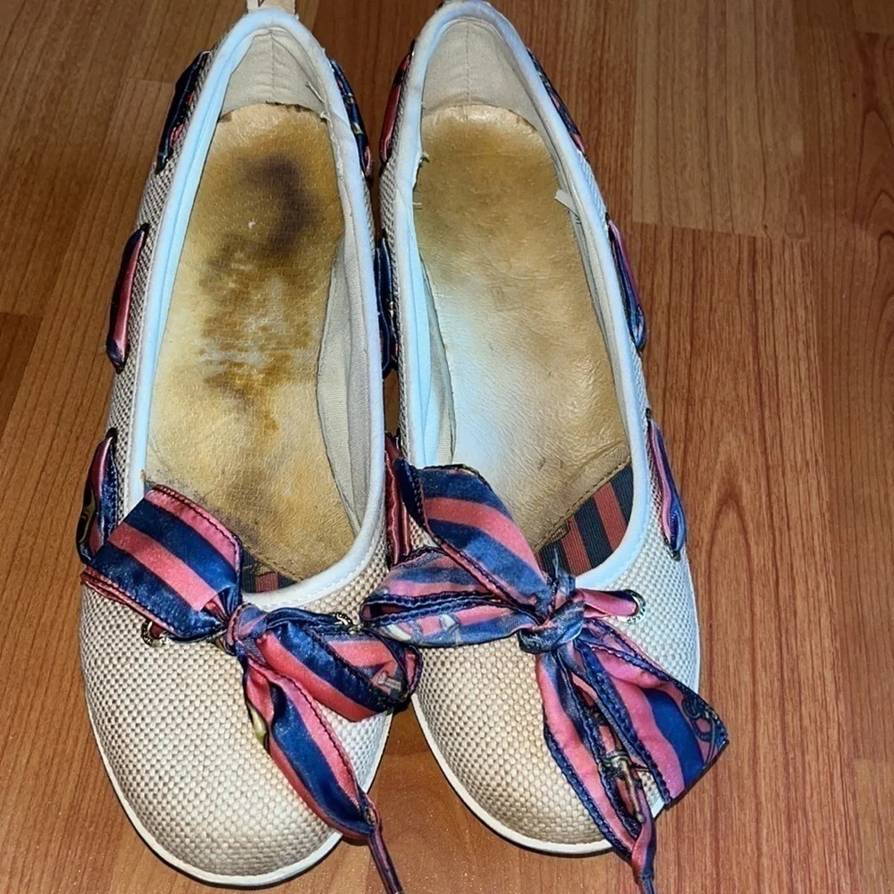 Sperry Ladies Ribbon Scarf Wedge Natural Gatsby Size 6